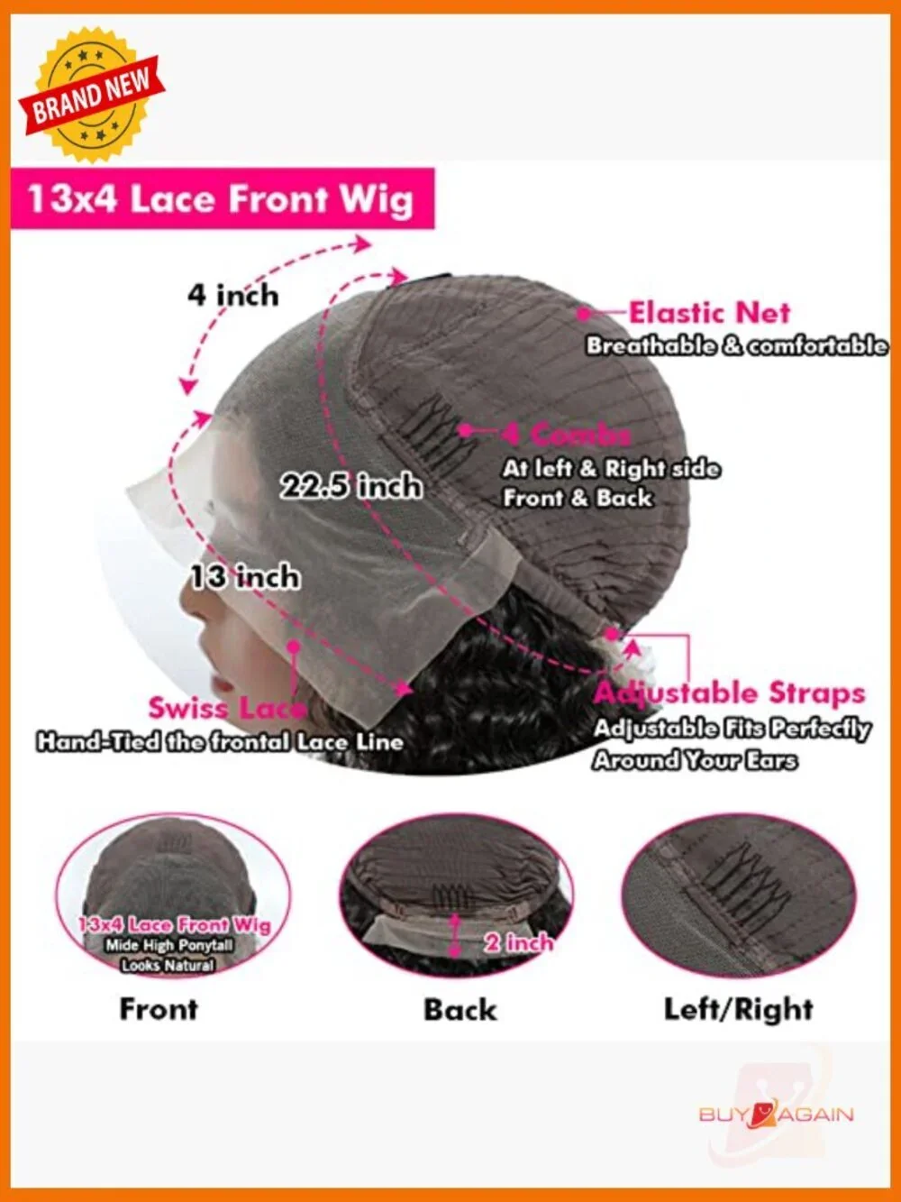 Deep Wave Lace Front Wig Human Hair 180% Density 13x4 HD Lace Pre Plucked